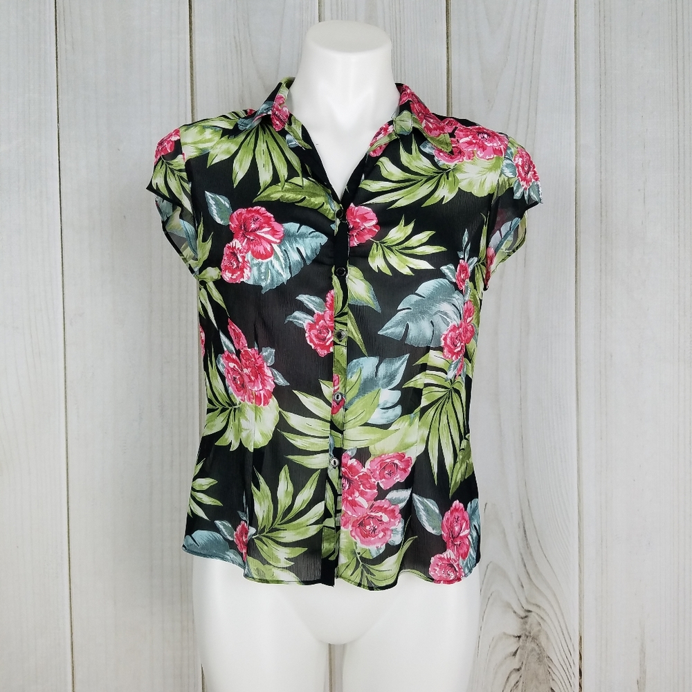 Vintage Nine & Co Tropical Floral Print Blouse
